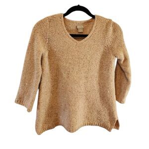 CHICOS WOMENS LONG SLEEVE PULLOVER VNECK SEQUIN SWEATER SIZE 0 P LIGHT PINK